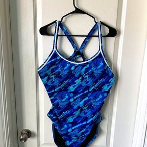 Dolfin Aqua Shape Racerback One Piece swimsuit.  Blue wave print.  Plus sz 18.